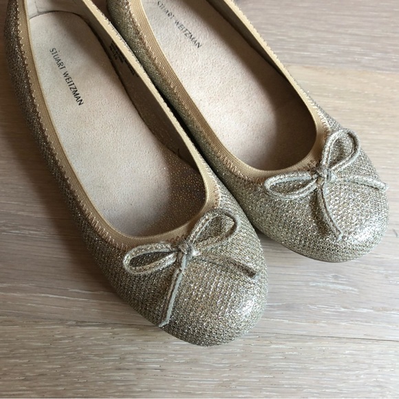 Stuart Weitzman Kids Gold Glitter Ballet Flats - Size 2 Kids - Picture 4 of 8
